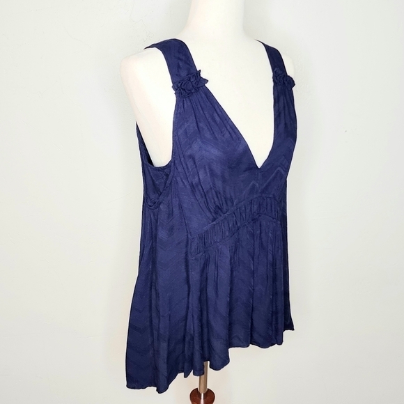 NWT Maeve for Anthropologie Bretta Gathered Tank Top Navy Blue Sz M - Picture 9 of 12